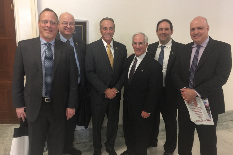 L-R: PIANY Director Eric T. Clauss; immediate past President John C. Parsons II, CIC, CPIA,AAI; Rep.. Chris Collins, R-27; PIANY President Fred Holender, CLU, CPCU, ChFC, MSFS; PIANY President-elect Jamie Ferris, CIC, AAI, CPIA; and PIANY-YIP member Evan Spindelman.
